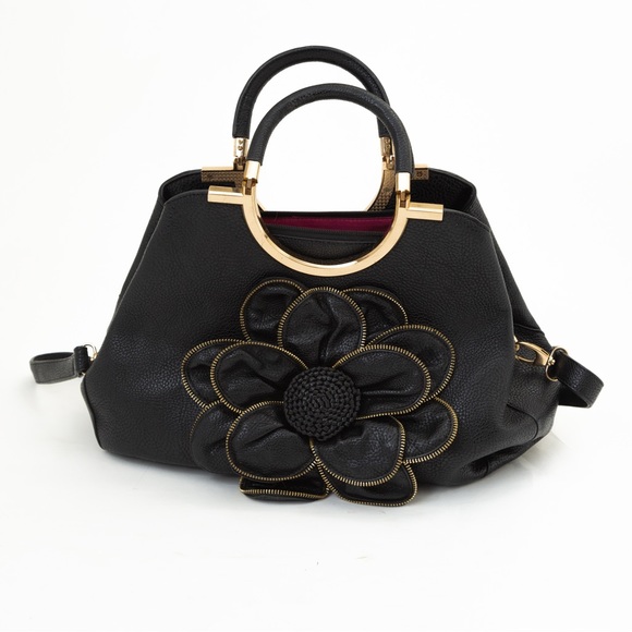 Statement bag black with rosette floral accent - Picture 8 of 16